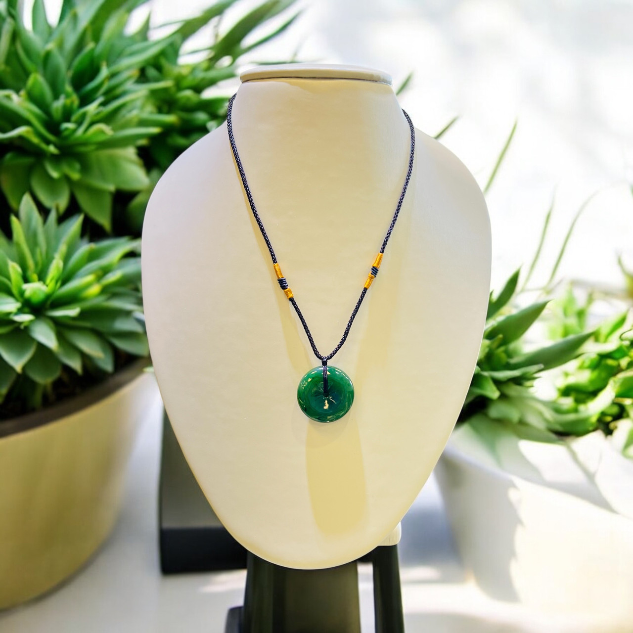 Nephrite Jade Circular Disk Necklace